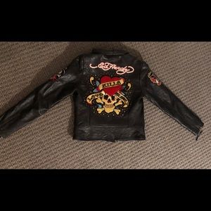 rare Ed Hardy 100% real leather jacket